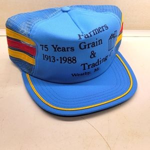 Vintage grain farming Hat Cap Snap back Mesh Foam Trucker bins striped